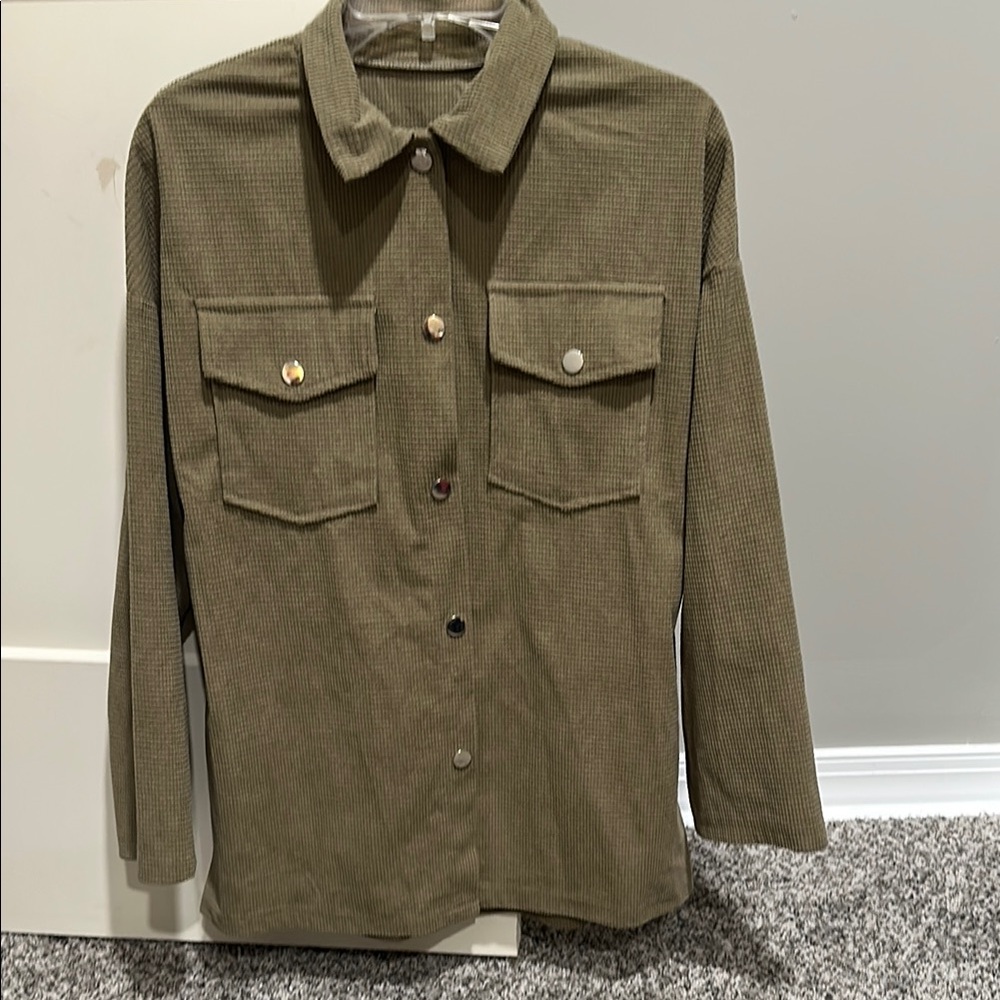 SHEIN Olive Utility Jacket with Button Accents